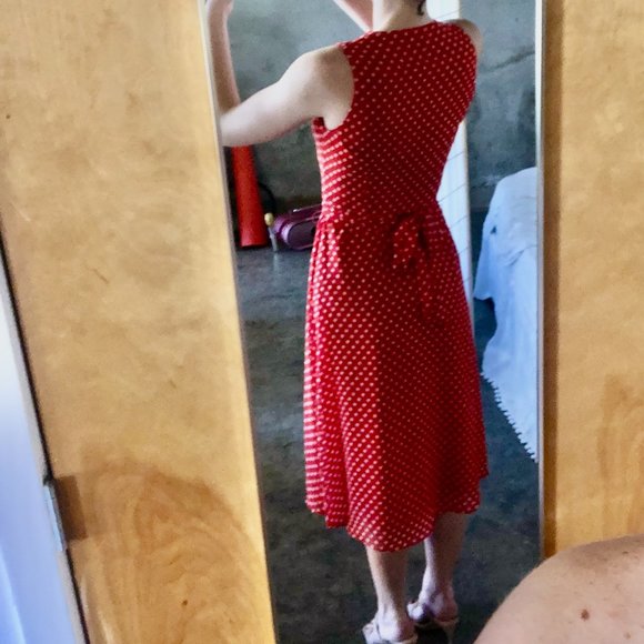 Anne Klein Red White Polka Dot Dress (Size 2) - Picture 4 of 11